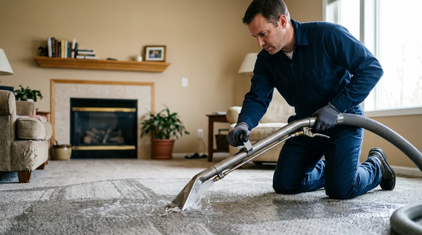 Water damage restoration technician working near Dover, IL